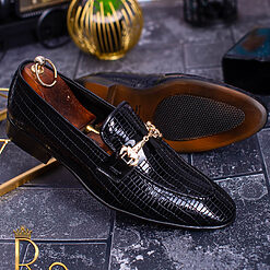 Pantofi de barbati Loafers Lacuiti cu model si accesoriu P1223 2