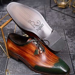 Pantofi eleganti barbatesti din piele naturala maro varf verde P1310 3