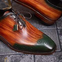 Pantofi eleganti barbatesti din piele naturala maro varf verde P1310 4