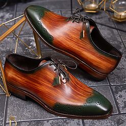 Pantofi eleganti barbatesti din piele naturala maro varf verde P1310 5