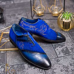 Pantofi eleganti de barbati din piele naturala Albastru P1583 2