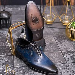 Pantofi eleganti de barbati din piele naturala Albastru gravat P1575 4