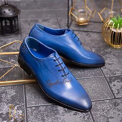 Pantofi eleganti de barbati din piele naturala Albastru gravat P1614 3