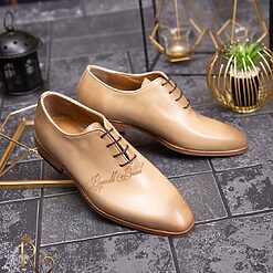 Pantofi eleganti de barbati din piele naturala Bej gravat P1561 2