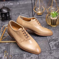 Pantofi eleganti de barbati din piele naturala Bej gravat P1561 4