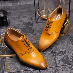 Pantofi eleganti de barbati din piele naturala Galben gravat P1563 4