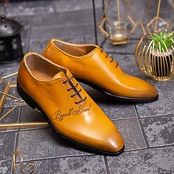 Pantofi eleganti de barbati din piele naturala Galben gravat P1563 5