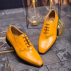 Pantofi eleganti de barbati din piele naturala Galben gravat P1565 5
