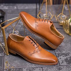 Pantofi eleganti de barbati din piele naturala Maro gravat P1567 3