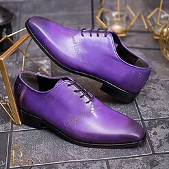 Pantofi eleganti de barbati din piele naturala Mov gravat P1568 2