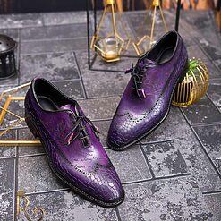 Pantofi eleganti de barbati din piele naturala Mov gravat P1581 3