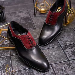 Pantofi eleganti de barbati din piele naturala Negru cu bordo P1612 2