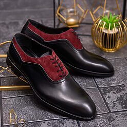Pantofi eleganti de barbati din piele naturala Negru cu bordo P1612 3