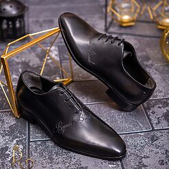 Pantofi eleganti de barbati din piele naturala Negru gravat P1545 3