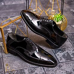 Pantofi eleganti de barbati din piele naturala Negru lacuit P1559 2