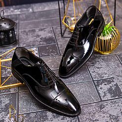 Pantofi eleganti de barbati din piele naturala Negru lacuit P1559 3