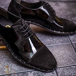 Pantofi eleganti de barbati din piele naturala Negru lacuit catifea P1547 3