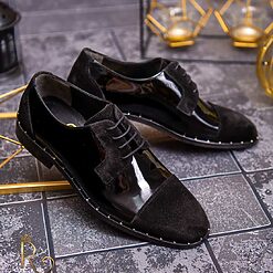 Pantofi eleganti de barbati din piele naturala Negru lacuit catifea P1547 4