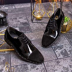 Pantofi eleganti de barbati din piele naturala Negru lacuit catifea P1547 5