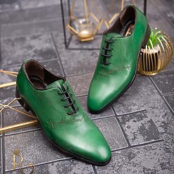 Pantofi eleganti de barbati din piele naturala One Cut Verde gravat P1551 3