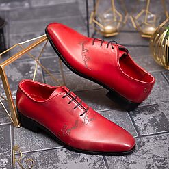 Pantofi eleganti de barbati din piele naturala Rosu gravat P1546 4