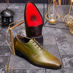 Pantofi eleganti de barbati din piele naturala Verde gravat P1566 3