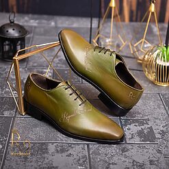 Pantofi eleganti de barbati din piele naturala Verde gravat P1566 4