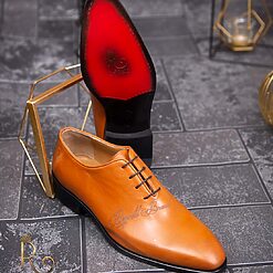 Pantofi eleganti de barbati din piele naturala maro deschis P1623 2