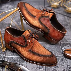 Pantofi eleganti de barbati din piele naturala maro patinat P1323 2