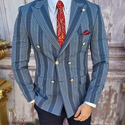 Sacou de barbati Bleumarin in dungi Croiala Slim Fit SC624 3