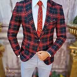 Bleumarin in carouri roșii - SC707-Sacouri