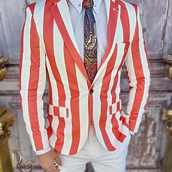 Sacou de barbati alb in dungi corai croiala Slim Fit SC651 2