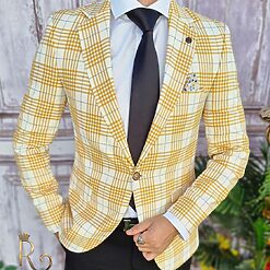 Sacou de barbati alb in dungi galbene croiala Slim Fit – SC526 3