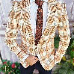 Sacou de barbati bej in carouri croiala Slim Fit – SC541 2