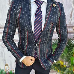 Sacou de barbati bleumarin in dungi croiala Slim Fit – SC530 2