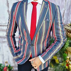 Sacou de barbati bleumarin in dungi croiala Slim Fit – SC539 2