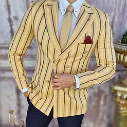 Sacou de barbati crem in dungi croiala Slim Fit SC646 2