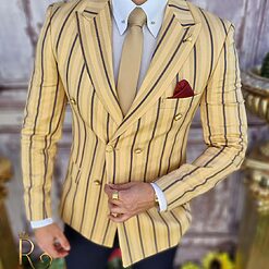 Sacou de barbati crem in dungi croiala Slim Fit SC646 3