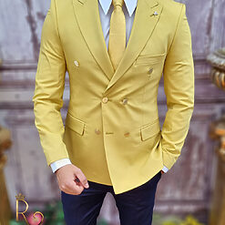 Sacou de barbati galben cu nasturi aurii croiala Slim Fit SC702 2