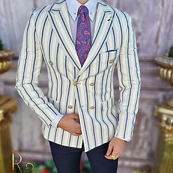 Sacou de barbati gri in dungi croiala Slim Fit SC647 2