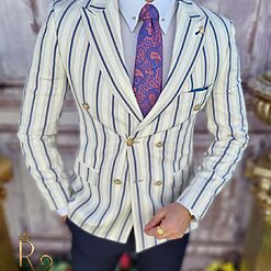 Sacou de barbati gri in dungi croiala Slim Fit SC647 3