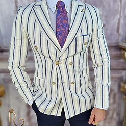 Sacou de barbati gri in dungi croiala Slim Fit SC647 4