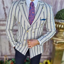 Sacou de barbati gri in dungi croiala Slim Fit SC650 2