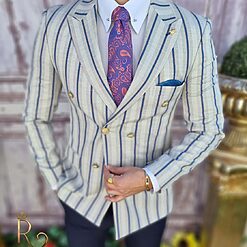 Sacou de barbati gri in dungi croiala Slim Fit SC650 3