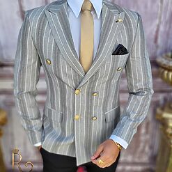 Sacou de barbati gri in dungi croiala Slim Fit SC663 2