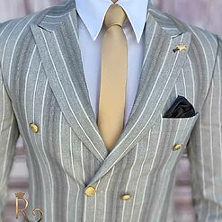 Sacou de barbati gri in dungi croiala Slim Fit SC663 3