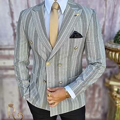 Sacou de barbati gri in dungi croiala Slim Fit SC663 4