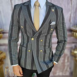 Sacou de barbati gri inchis in dungi croiala Slim Fit SC664 2