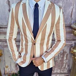 Sacou de barbati in dungi cremalbe croiala Slim Fit SC616 2