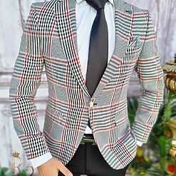 Sacou de barbati in dungi rosii carouri croiala Slim Fit – SC511 2